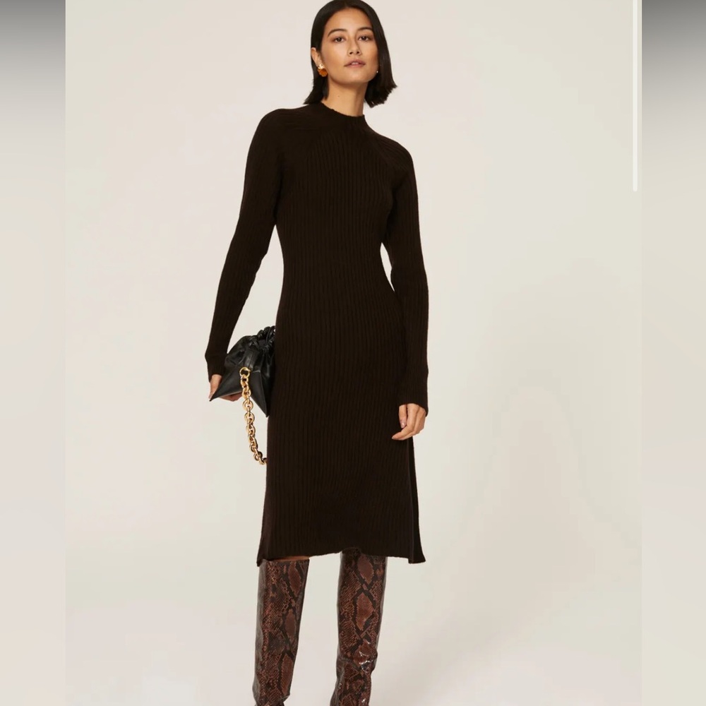 Thakoon Dark Brown Ribbed Midi Dress